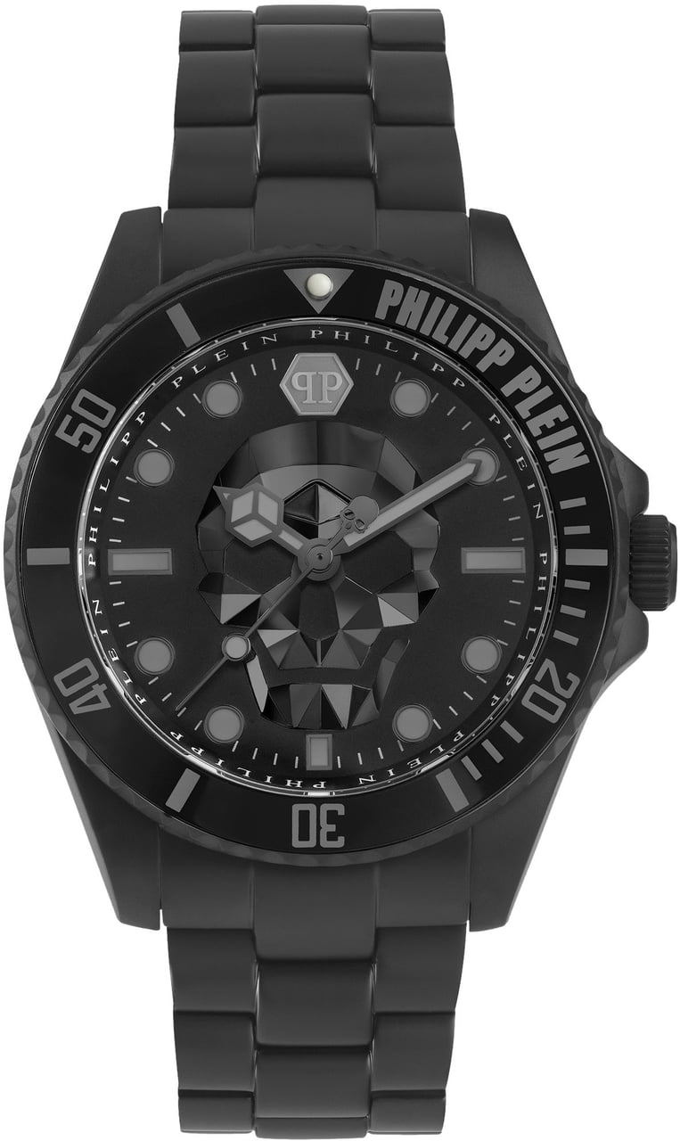 Philipp Plein PWOAA0922 The Skull Diver horloge 44 mm Zwart