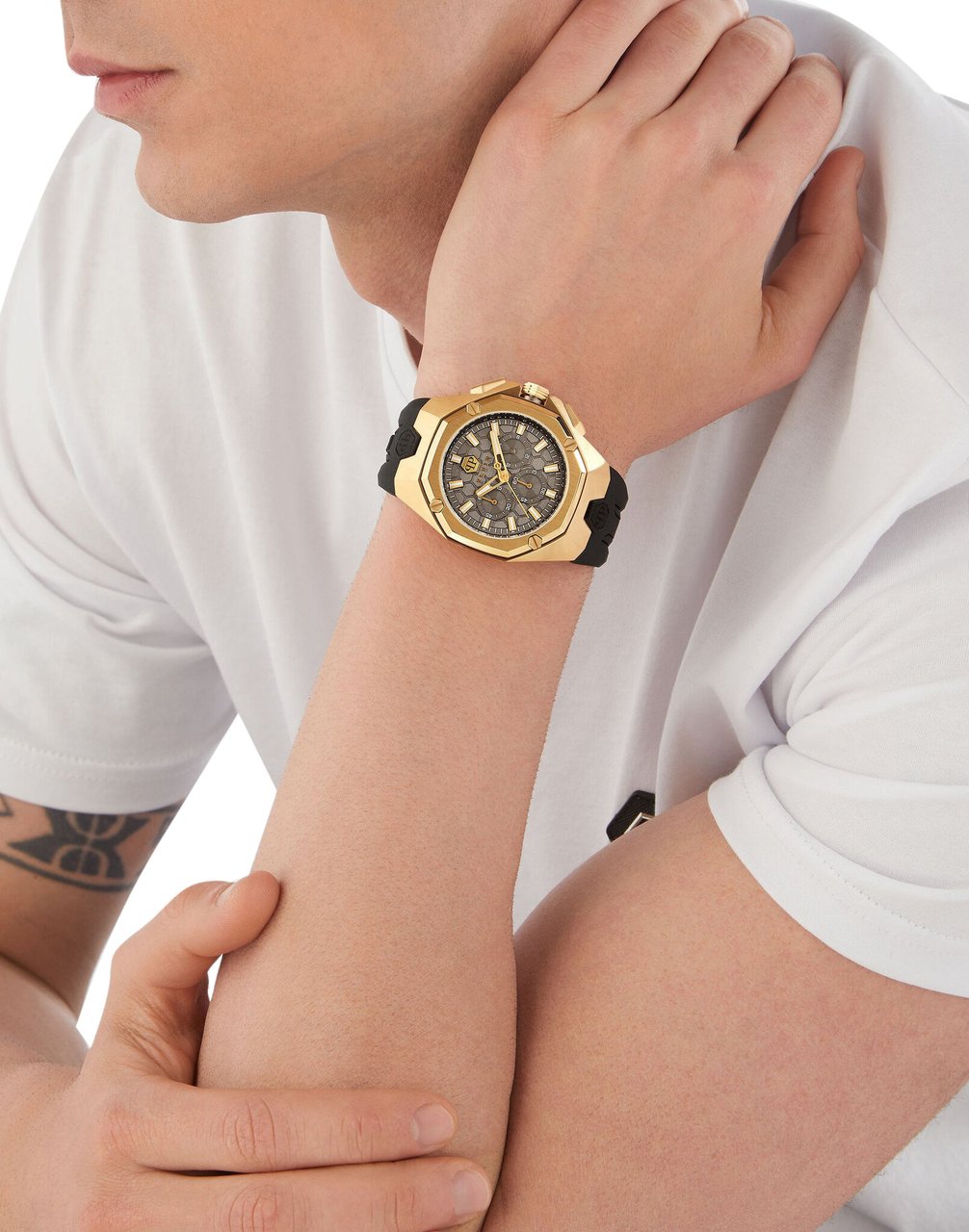 Philipp Plein PWTBA0423 Octagon horloge 44 mm Bruin