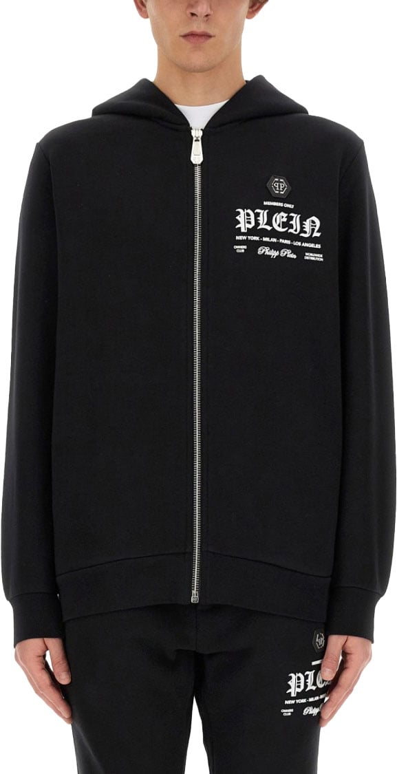 Philipp Plein Zip-Up Black Hoodie Zwart
