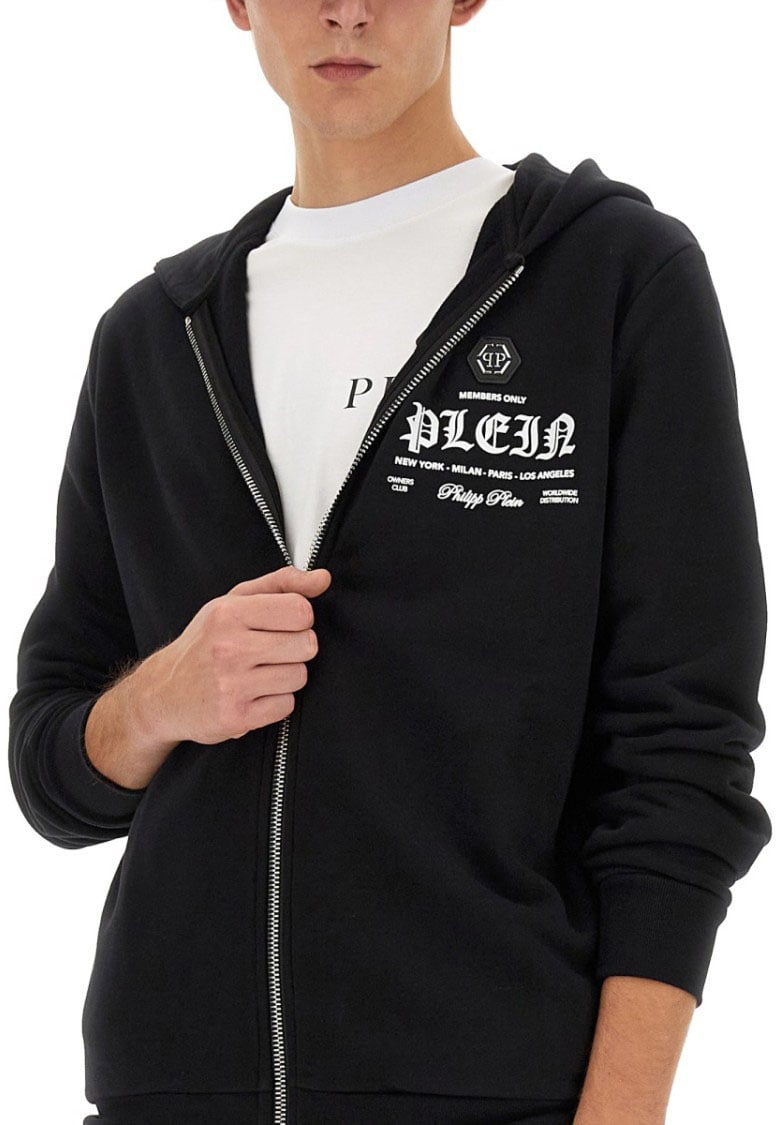 Philipp Plein Zip-Up Black Hoodie Zwart