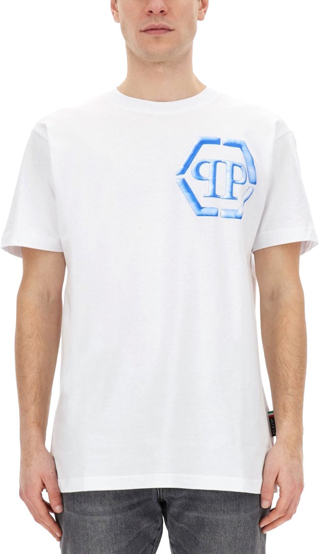Philipp Plein Logo-Emblazoned Cotton T-Shirt With Crew Neck Wit
