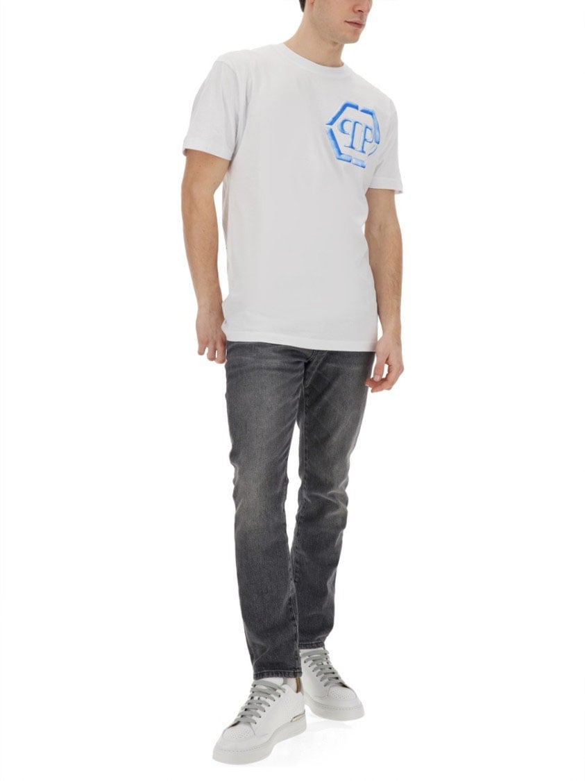 Philipp Plein Logo-Emblazoned Cotton T-Shirt With Crew Neck Wit