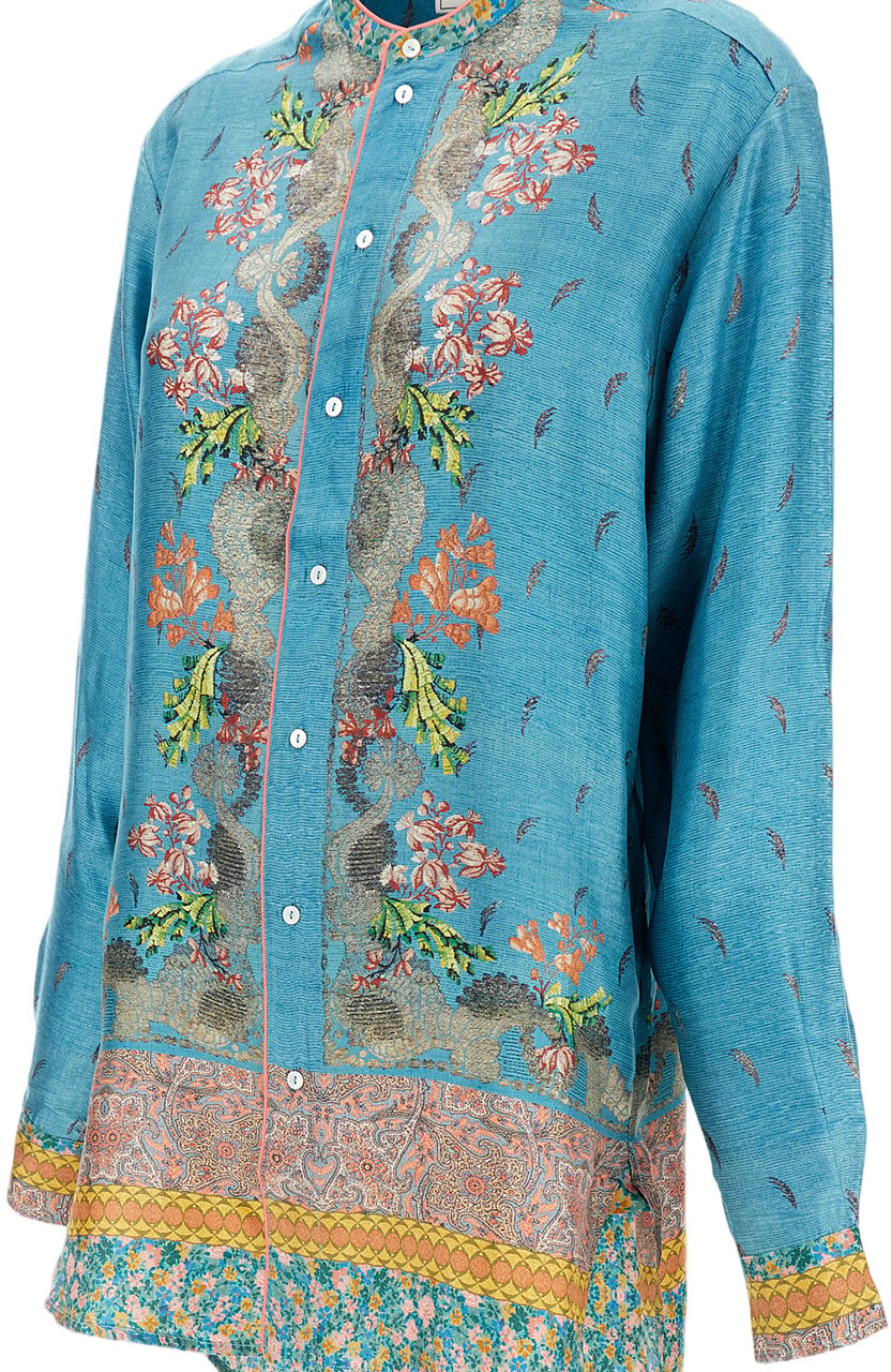 Pierre Louis Mascia Silk Tunic Shirt With Mandarin Collar Divers