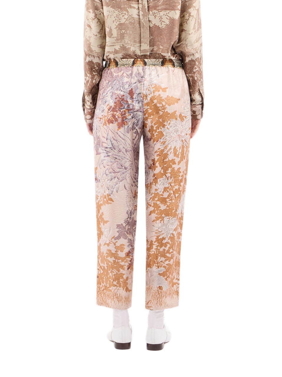 Pierre Louis Mascia Relaxed Fit Straight-Leg Trousers With Botanical Tapestry Pattern Bruin