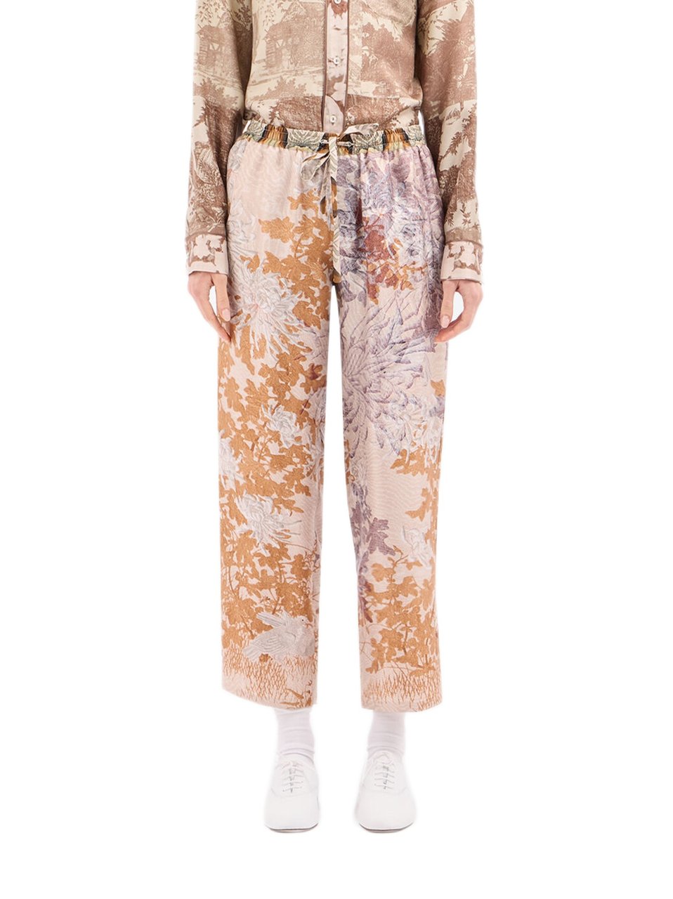 Pierre Louis Mascia Relaxed Fit Straight-Leg Trousers With Botanical Tapestry Pattern Bruin