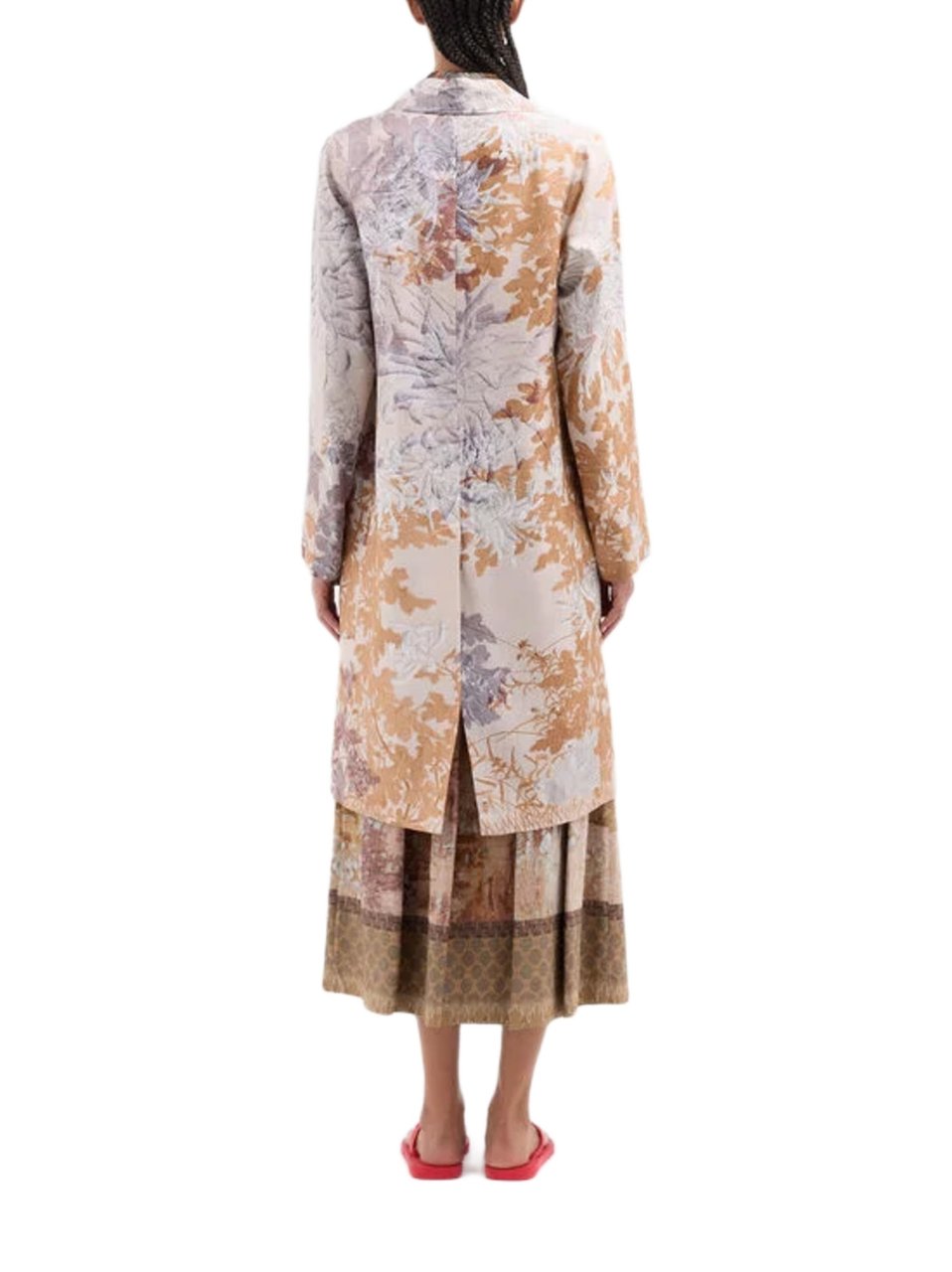 Pierre Louis Mascia Long Coat With Intricate Botanical Motifs And Notched Lapel Grijs