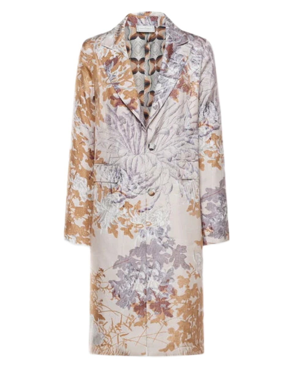 Pierre Louis Mascia Long Coat With Intricate Botanical Motifs And Notched Lapel Grijs