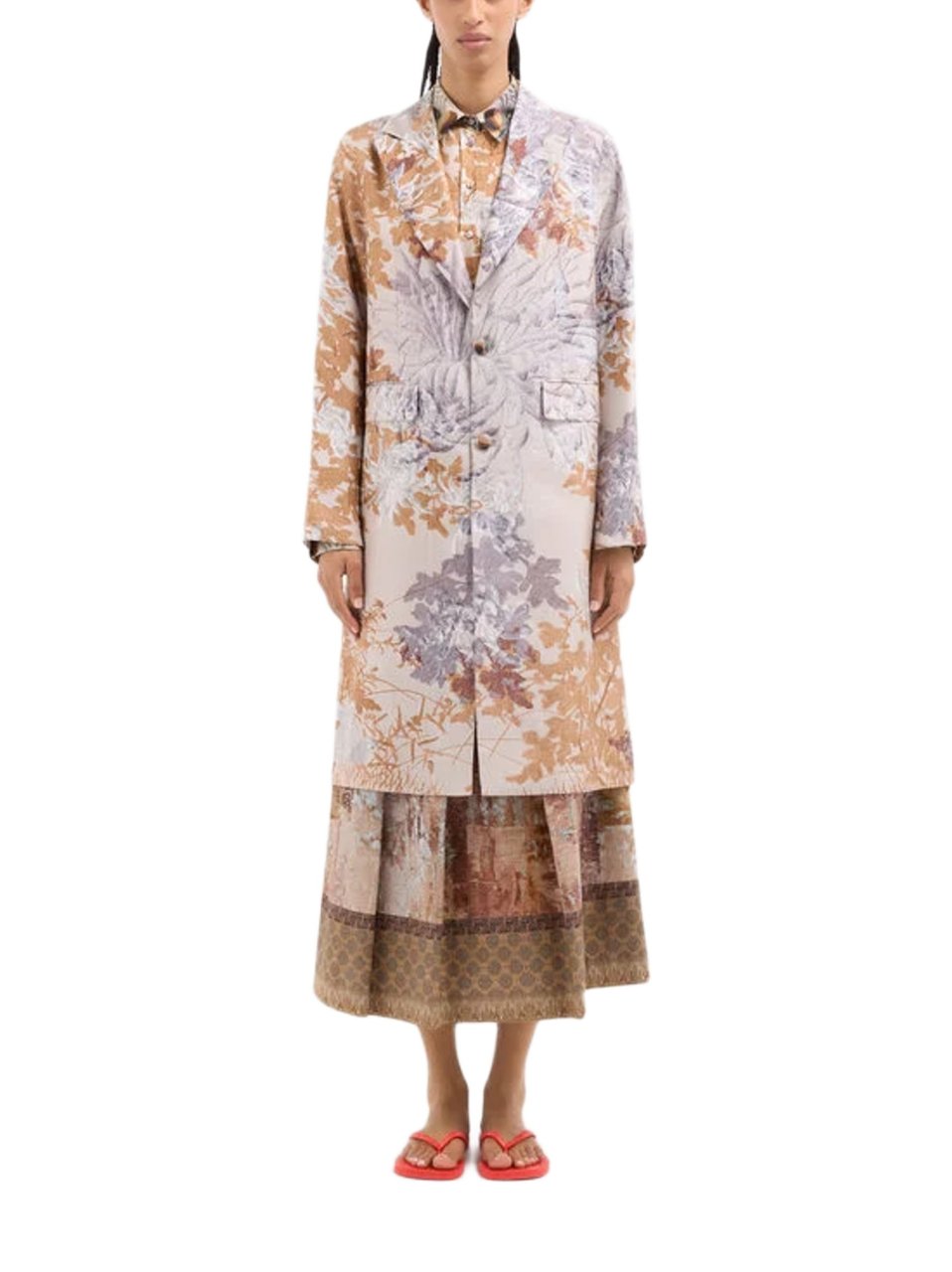 Pierre Louis Mascia Long Coat With Intricate Botanical Motifs And Notched Lapel Grijs