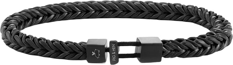 Pig & Hen Pig & Hen Armband P52-290000-M/L Catena Foxtail Staal met Zwarte Coating Zwart Maat M/L 19cm Zwart