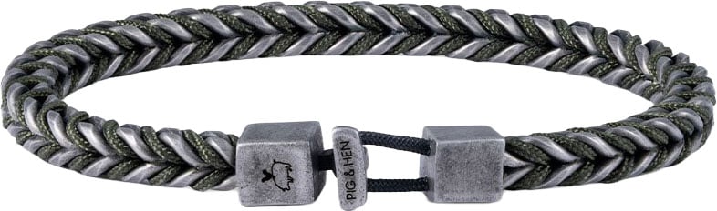 Pig & Hen Pig & Hen Armband P52-453000-ML Catena Foxtail Staal met Zwarte Coating Army Vintage Maat M/L 19cm Donkergrijs