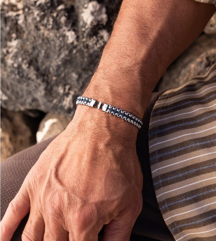 Pig & Hen Armband P56-163000-M/L Catena Venetian Staal 7mm Navy Maat M/L 19cm Navy