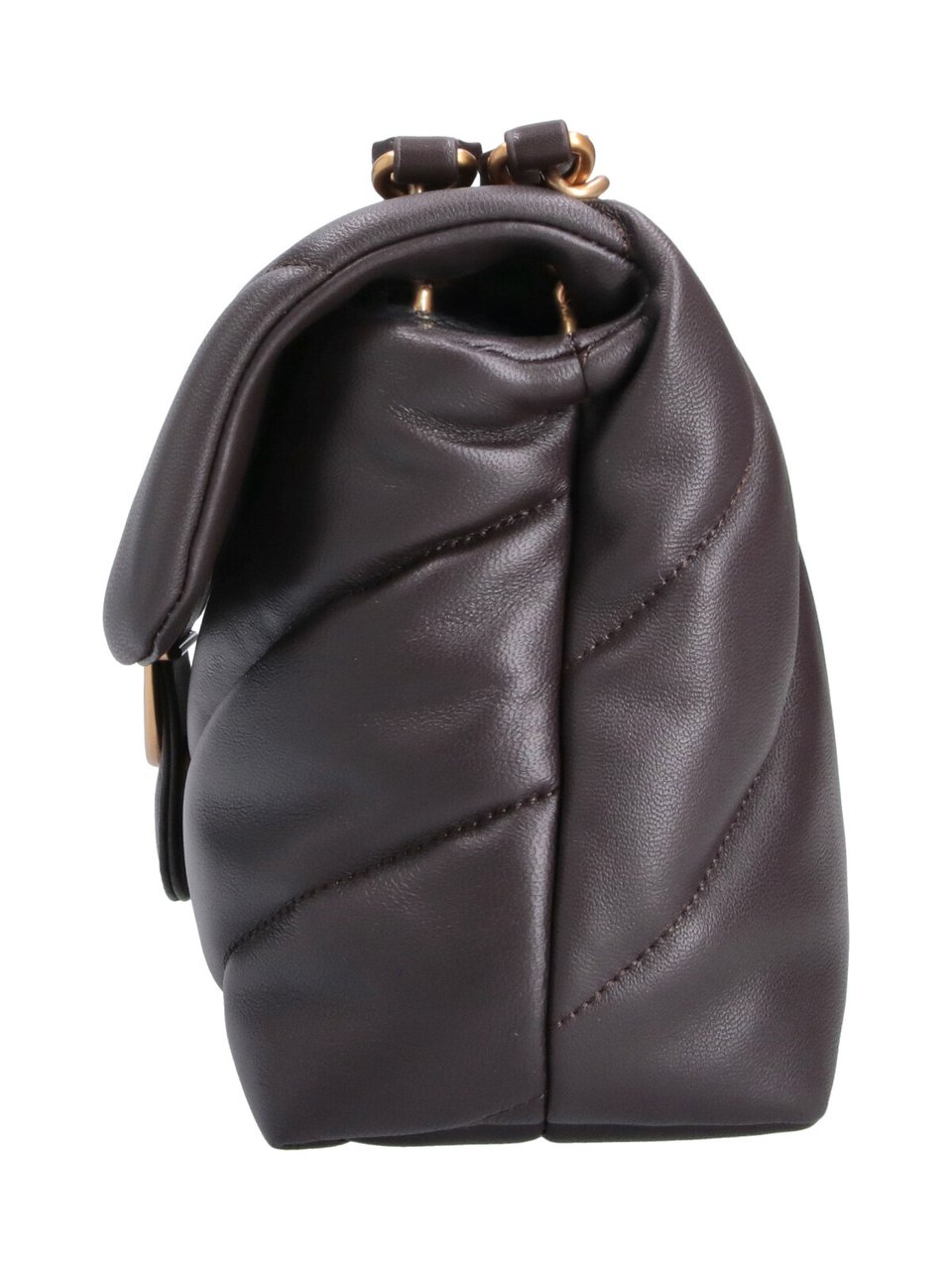 Pinko Padded Brown Leather Love Classic Puff Bag Bruin