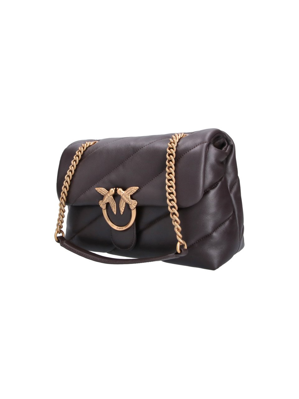 Pinko Padded Brown Leather Love Classic Puff Bag Bruin