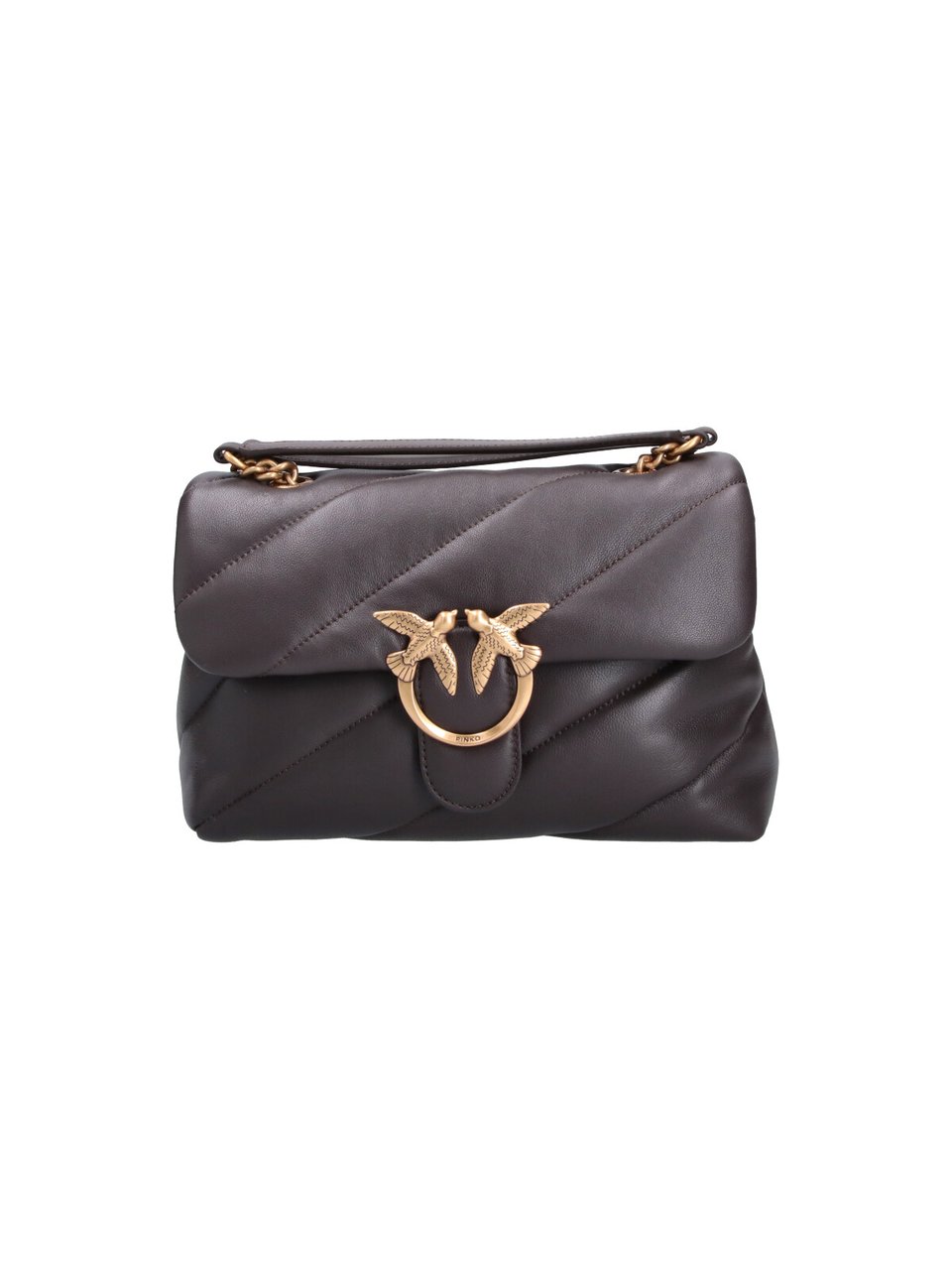 Pinko Padded Brown Leather Love Classic Puff Bag Bruin