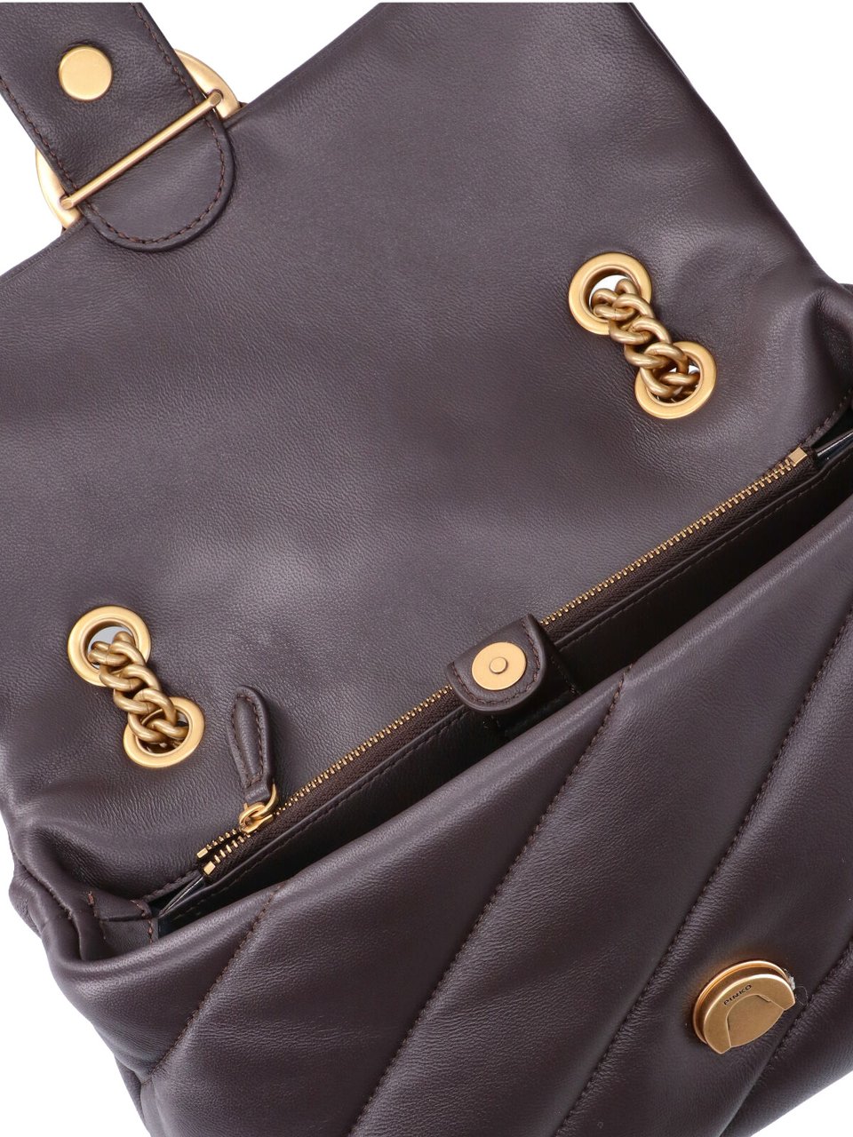 Pinko Padded Brown Leather Love Classic Puff Bag Bruin