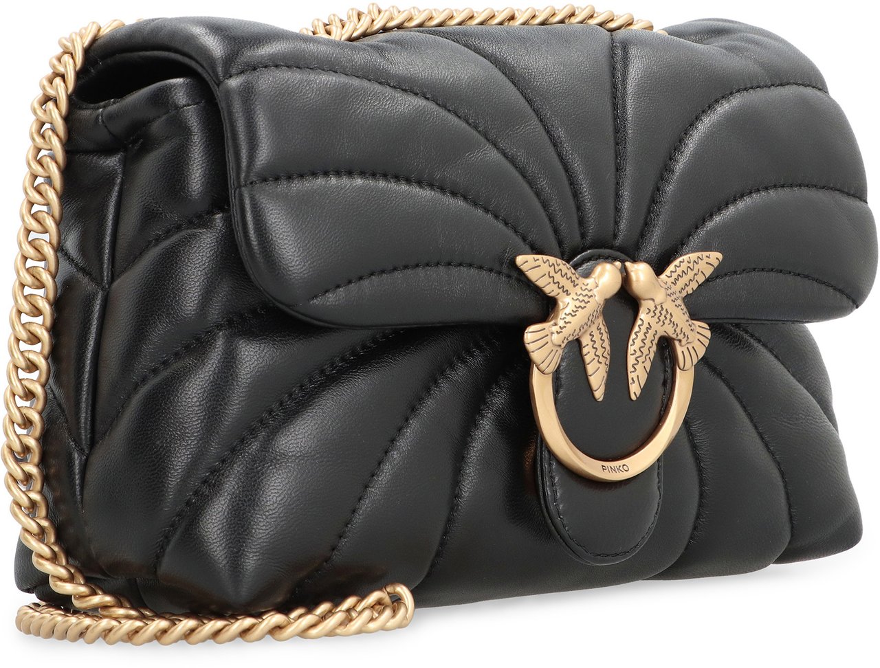 Pinko Love Puff leather mini crossbody bag Zwart