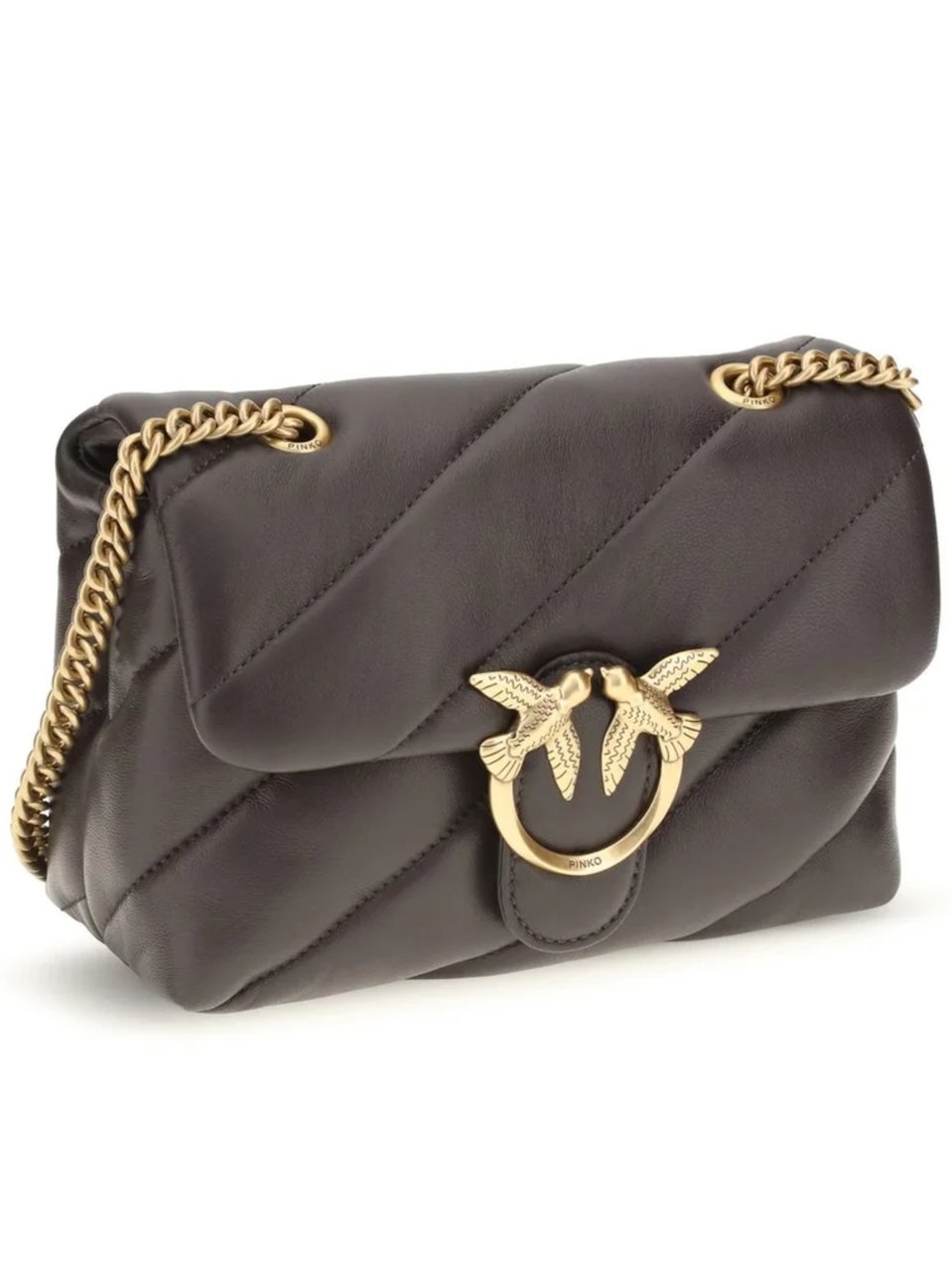 Pinko Quilted Nappa Leather Mini Shoulder Bag with Gold-tone Clasp Neutraal