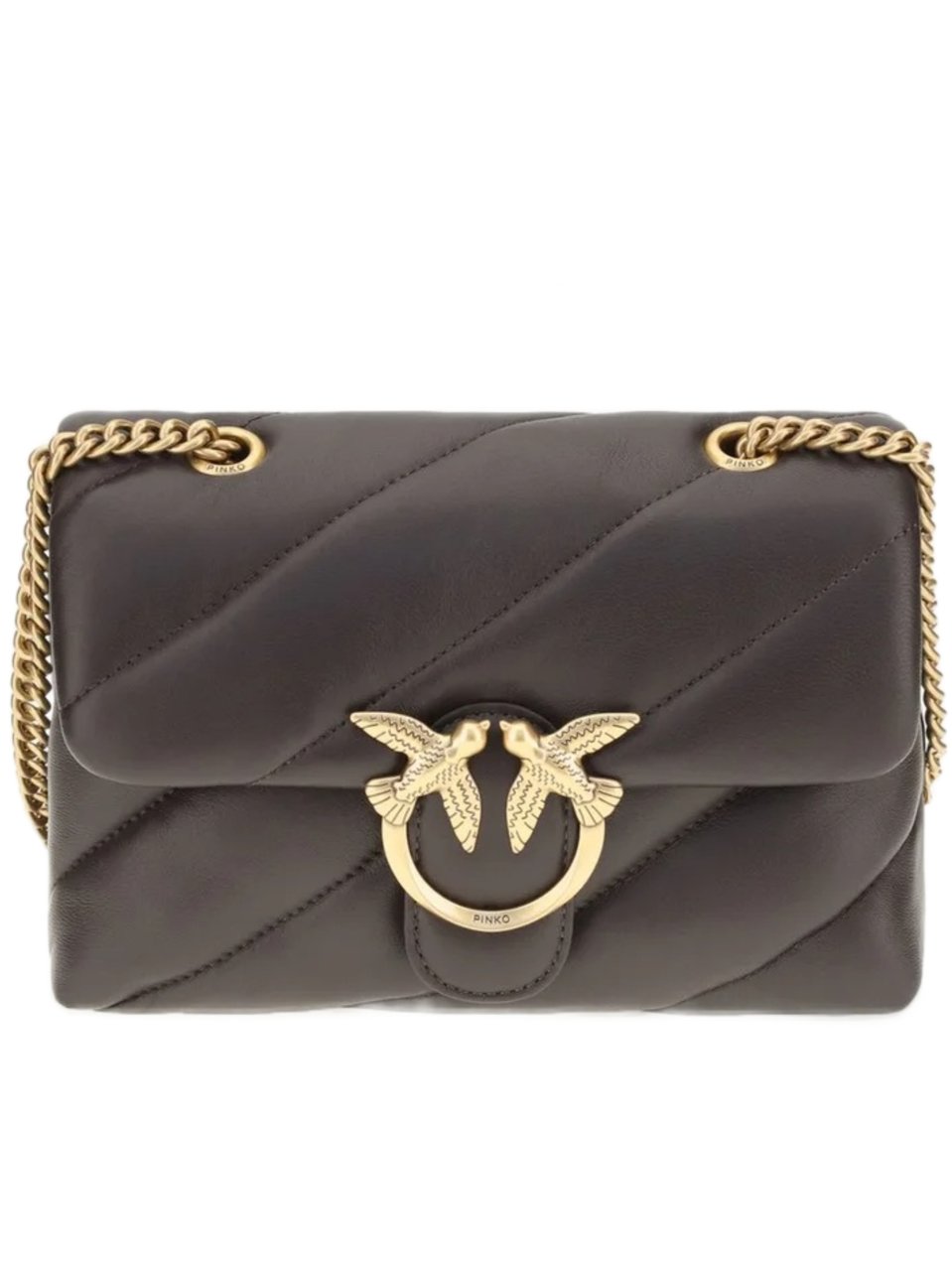 Pinko Quilted Nappa Leather Mini Shoulder Bag with Gold-tone Clasp Neutraal