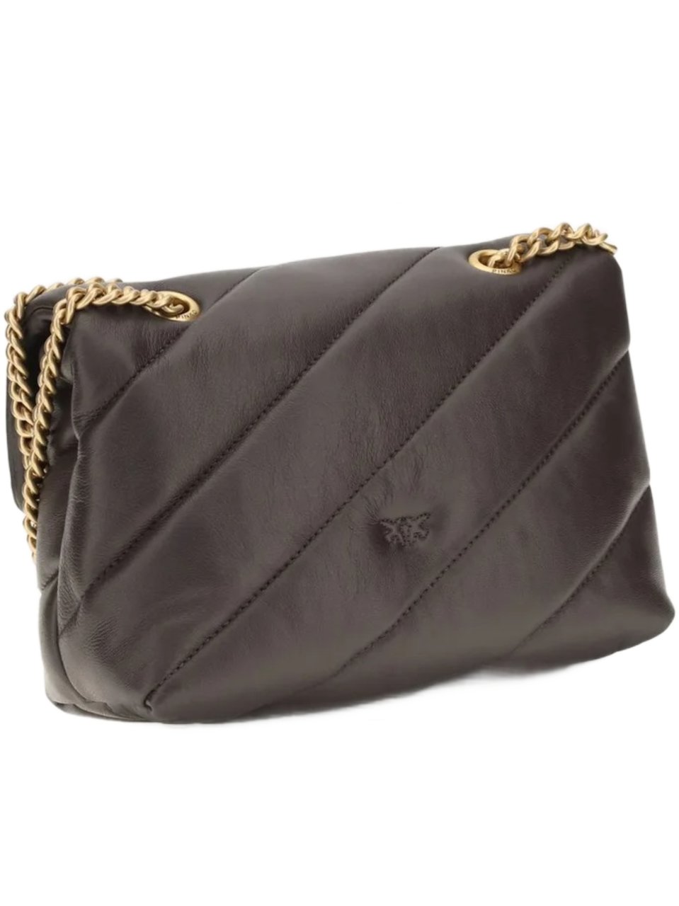 Pinko Quilted Nappa Leather Mini Shoulder Bag with Gold-tone Clasp Neutraal