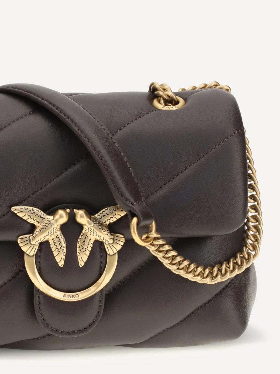 Pinko Quilted Nappa Leather Mini Shoulder Bag with Gold-tone Clasp Neutraal