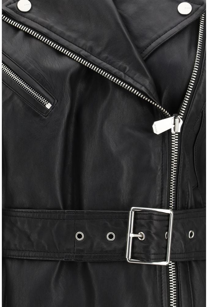 PINKO Black Goatskin Sleeveless Jacket Zwart