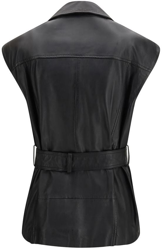 PINKO Black Goatskin Sleeveless Jacket Zwart