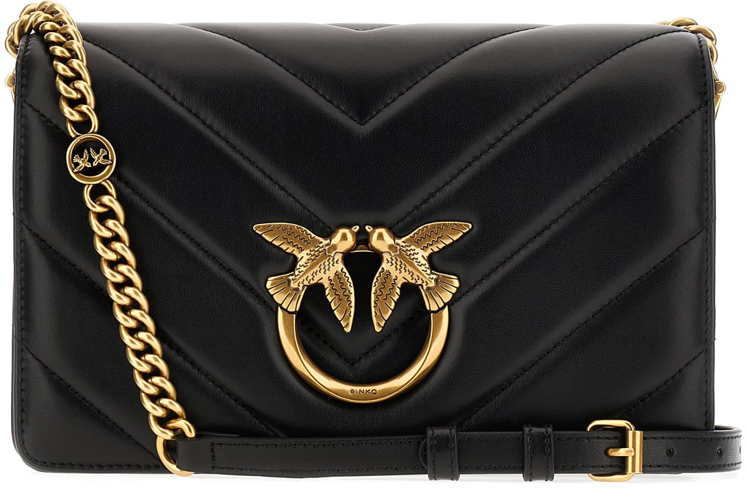 Pinko Pinko Black nappa Classic Love crossbody bag Zwart