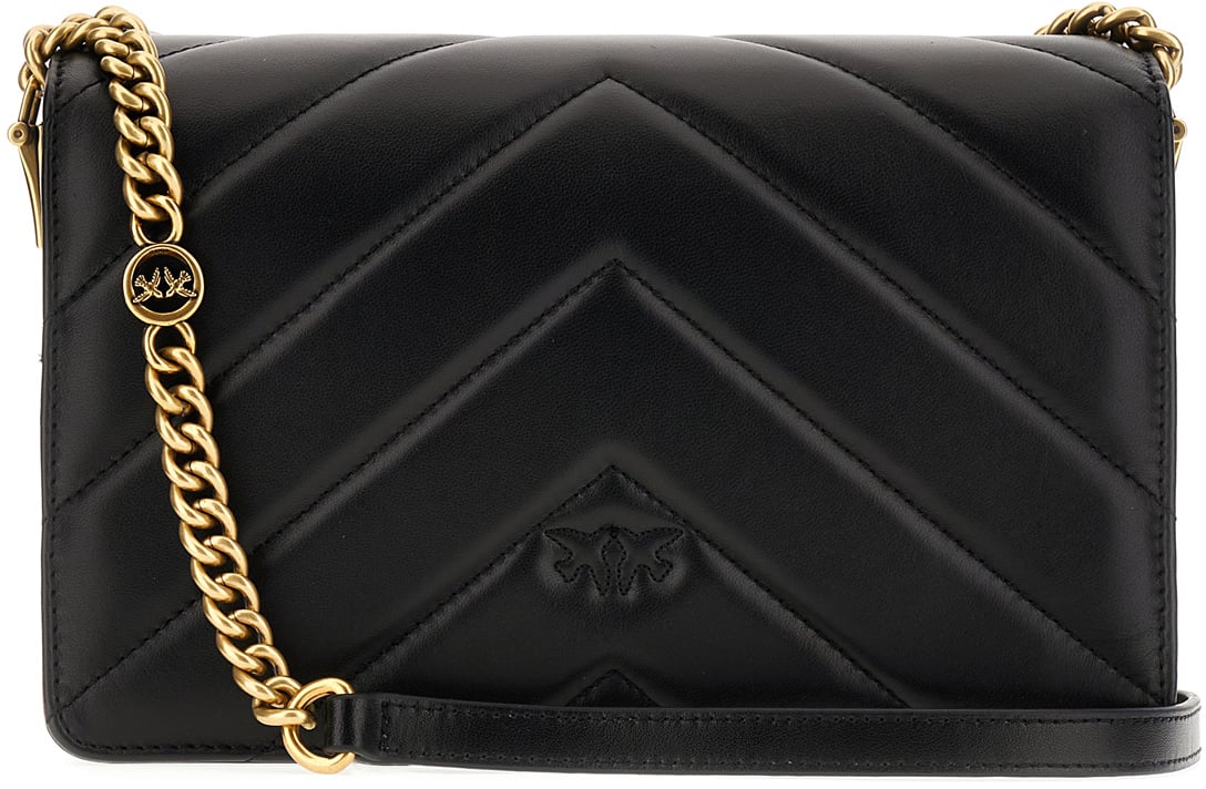 Pinko Pinko Black nappa Classic Love crossbody bag Zwart