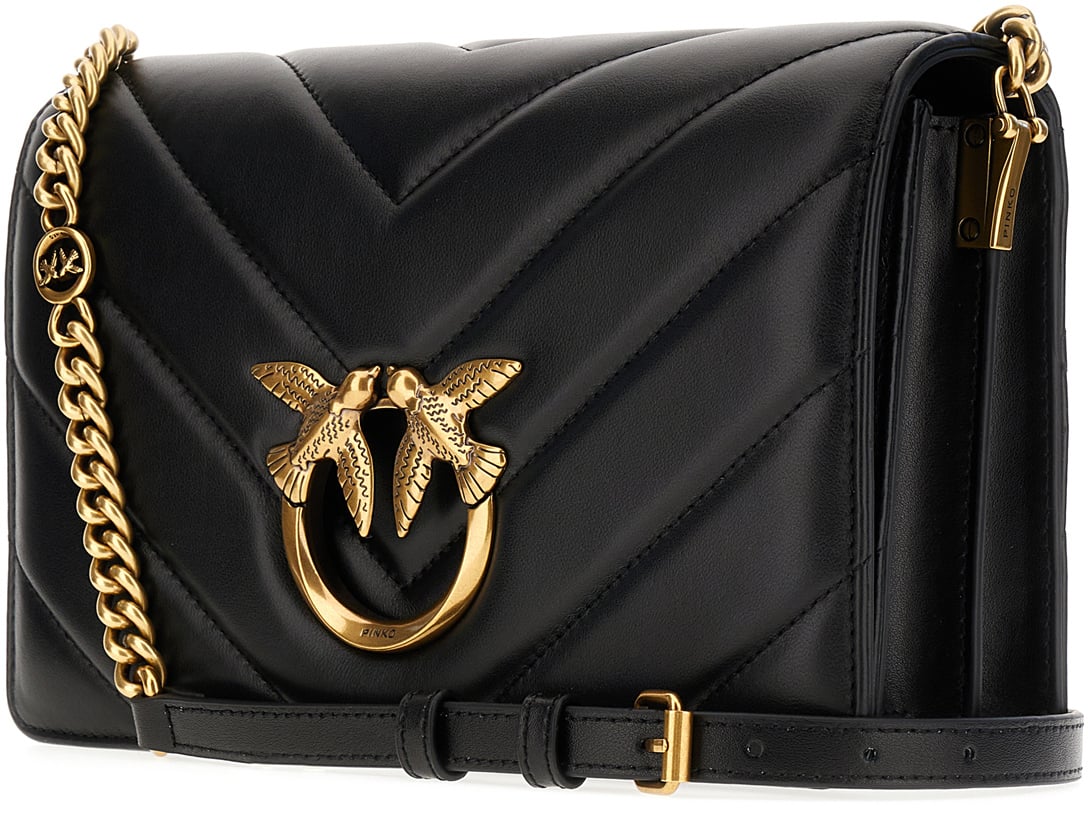 Pinko Pinko Black nappa Classic Love crossbody bag Zwart