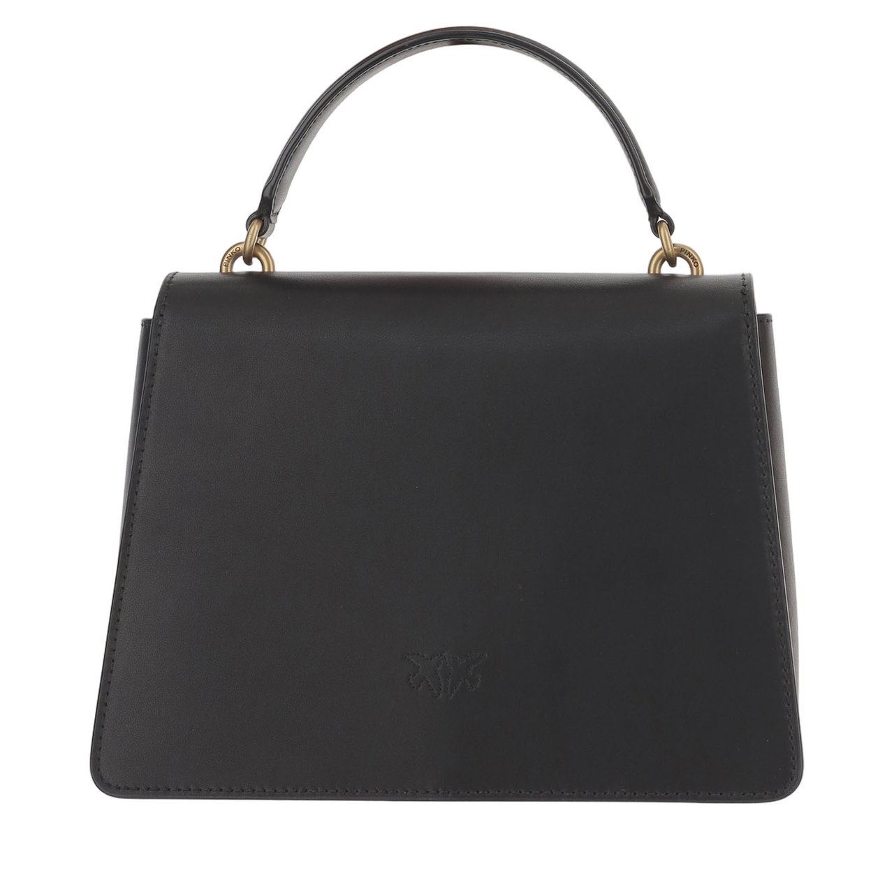Pinko Structured Leather Shoulder Bag with Love Birds Detail Zwart