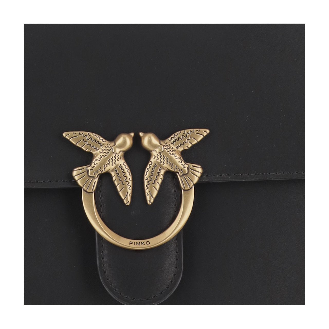 Pinko Structured Leather Shoulder Bag with Love Birds Detail Zwart