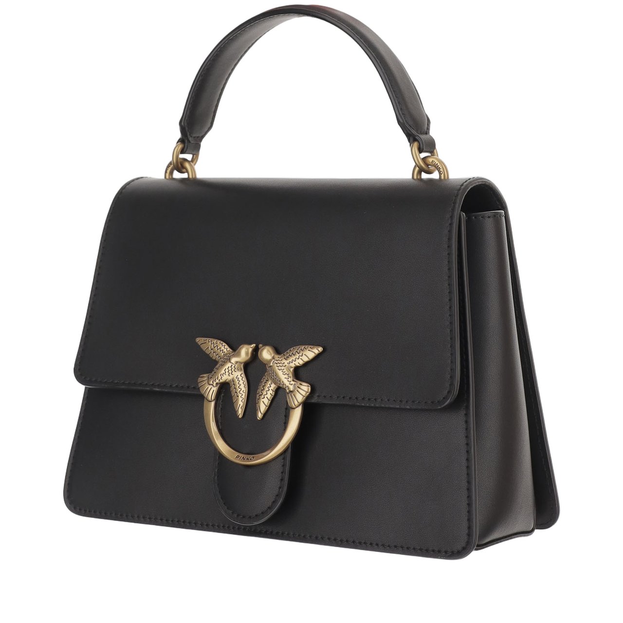 Pinko Structured Leather Shoulder Bag with Love Birds Detail Zwart