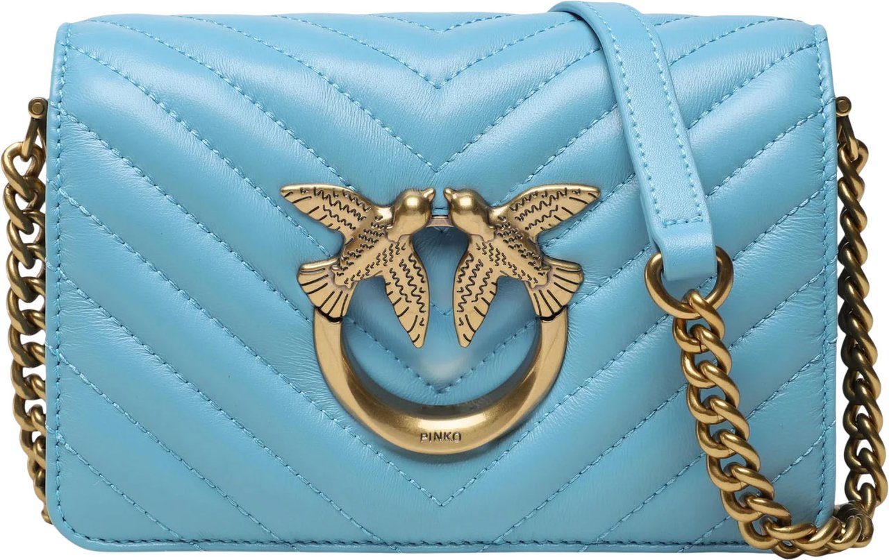 Pinko Love Click Mini Sheep Nappa Chevron Light Blue Blauw