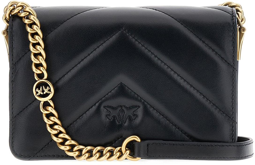 Pinko Pinko Black nappa leather mini Classic Love crossbody bag Zwart