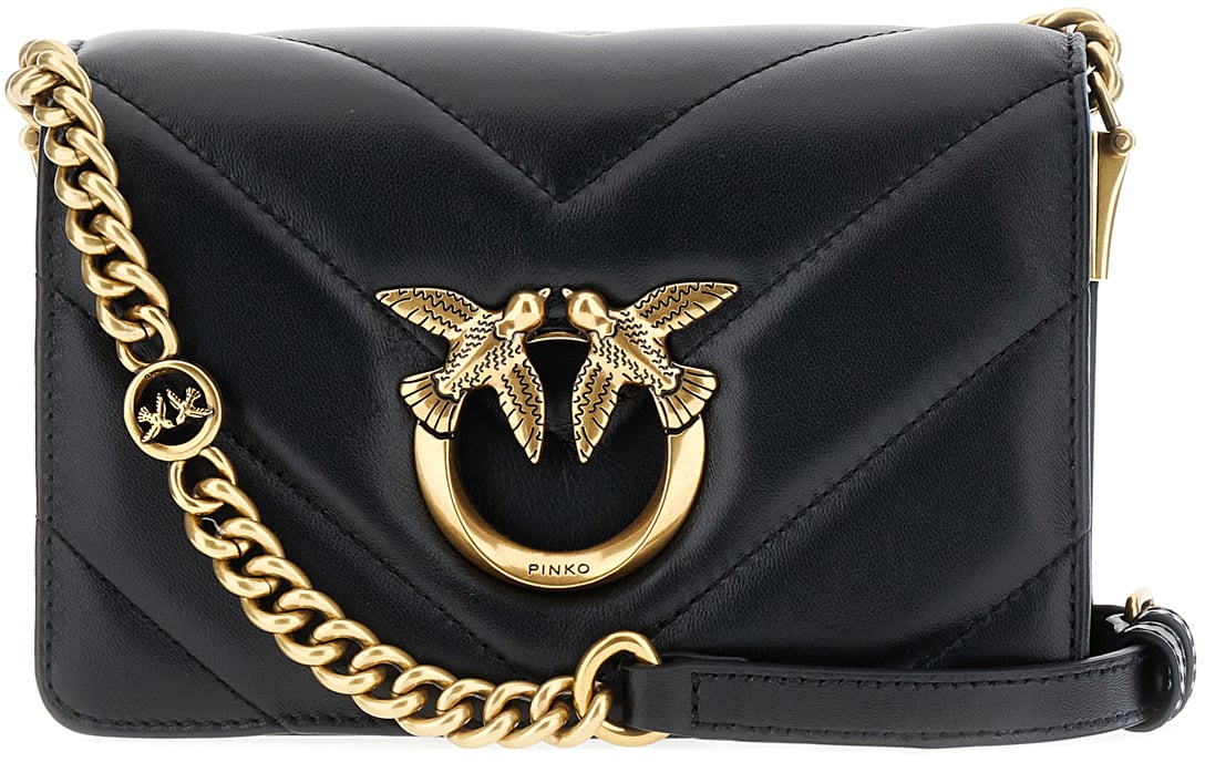 Pinko Pinko Black nappa leather mini Classic Love crossbody bag Zwart