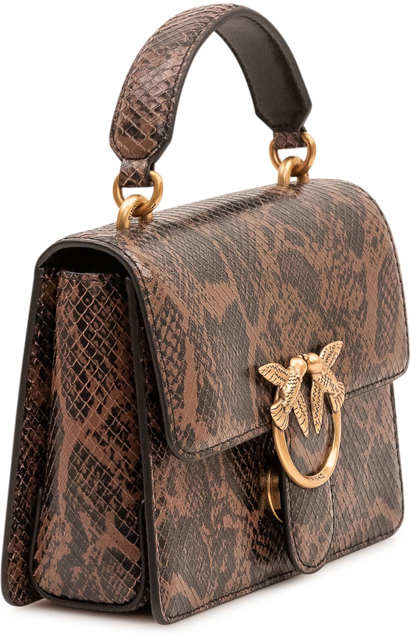 Pinko Borsa Love One Top Handle con Stampa Rettile Bruin