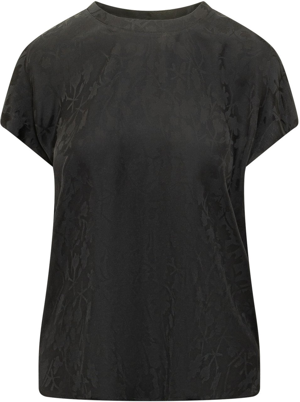 Pinko Blusa a Maniche Corte con Motivo Floreale Donkergrijs