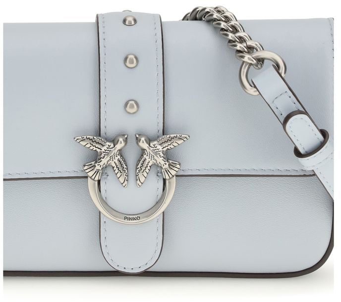Pinko PINKO Blue Calf Leather Bos Taurus Shoulder Bag Blauw