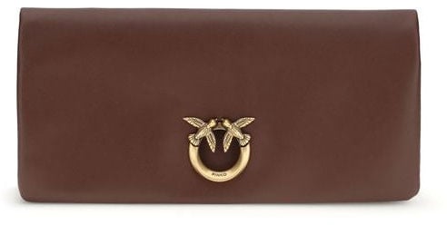 PINKO Bordeaux Calf Leather Bos Taurus Clutch Bag Maroon