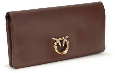 PINKO Bordeaux Calf Leather Bos Taurus Clutch Bag Maroon