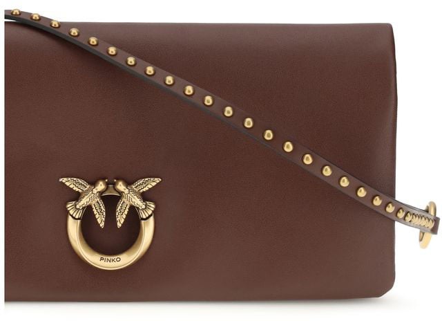 PINKO Bordeaux Calf Leather Bos Taurus Clutch Bag Maroon
