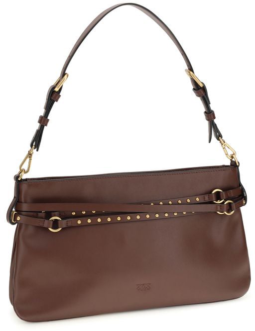 Pinko PINKO Brown Calf Leather Bos Taurus Shoulder Bag Bruin