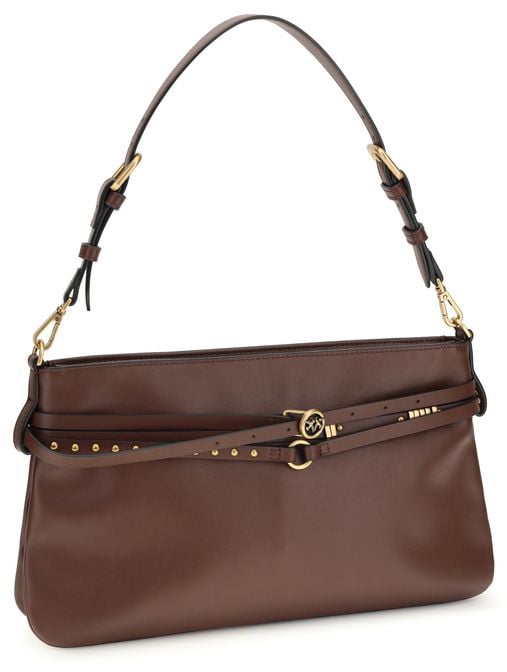 Pinko PINKO Brown Calf Leather Bos Taurus Shoulder Bag Bruin