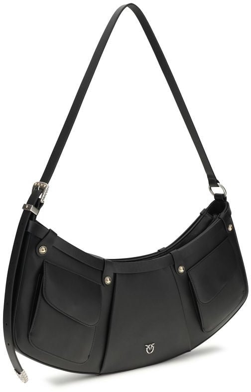 Pinko PINKO Black Calf Leather Bos Taurus Shoulder Bag Zwart