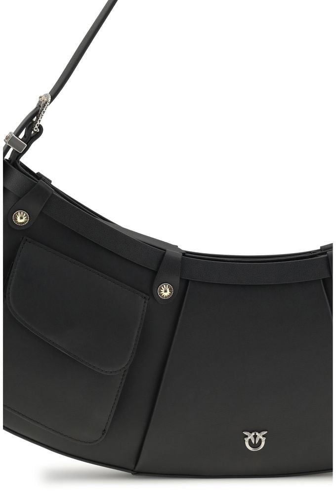 Pinko PINKO Black Calf Leather Bos Taurus Shoulder Bag Zwart
