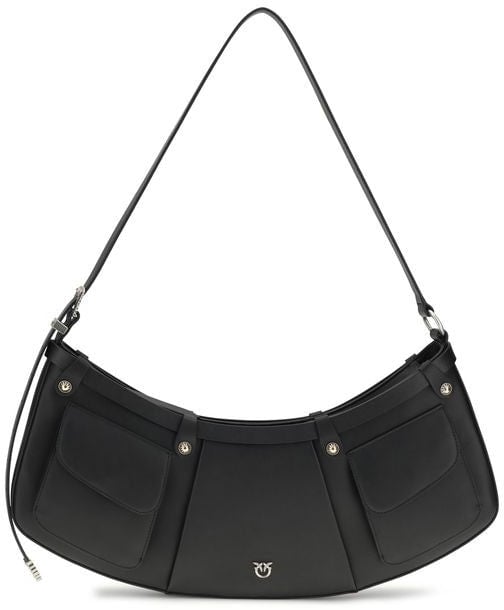 Pinko PINKO Black Calf Leather Bos Taurus Shoulder Bag Zwart