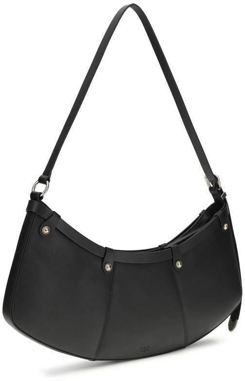 Pinko PINKO Black Calf Leather Bos Taurus Shoulder Bag Zwart