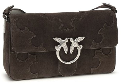 PINKO Brown Calf Leather Bos Taurus Shoulder Bag Bruin