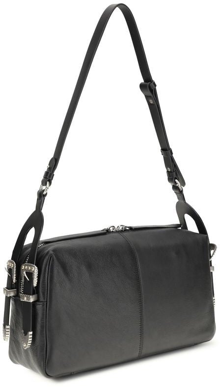 Pinko PINKO Black Calf Leather Bos Taurus Shoulder Bag Zwart