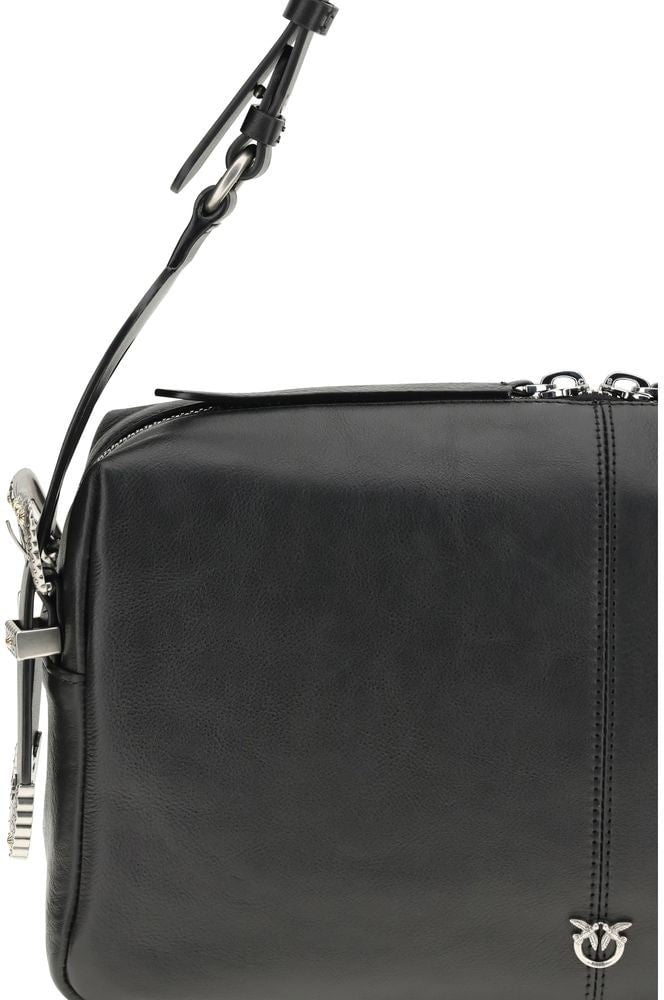 Pinko PINKO Black Calf Leather Bos Taurus Shoulder Bag Zwart
